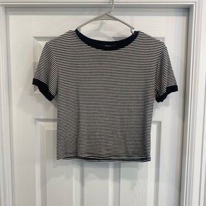 Forever 21 Black & White Striped Crop Ringer Tee